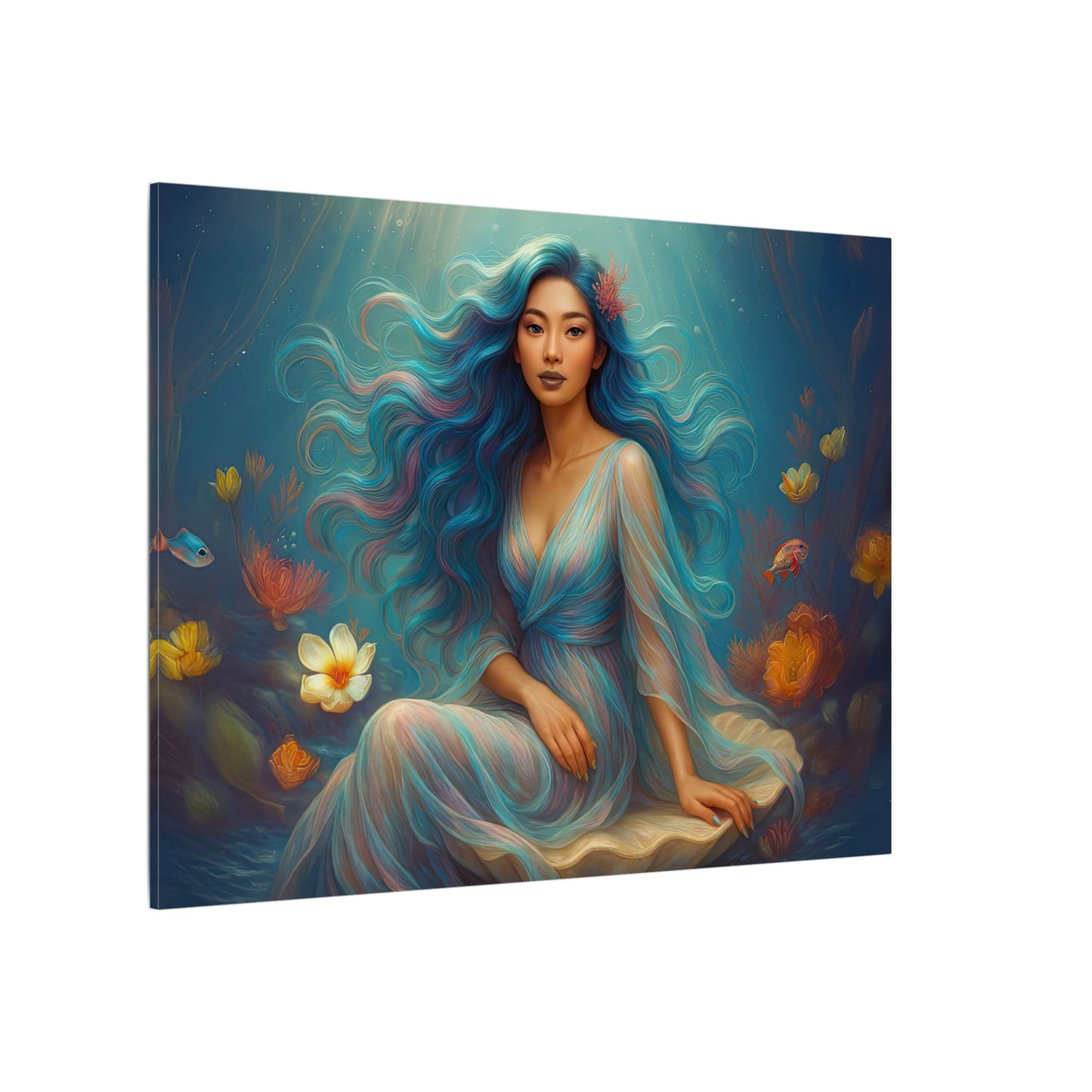 Pisces Zodiac Wall Art, Ocean Goddess Canvas Print, Astrology Home Decor, Pisces Gift for Her, Underwater Fantasy Painting, Star Sign Wall Decor