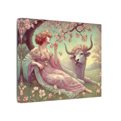 Secret Meadow: Bull and Bloom | Taurus Goddess Art Nouveau Zodiac Wall Art