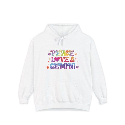 Peace Love & Gemini Unisex Hoodie – Groovy Retro Comfort Colors Midweight Hoodie
