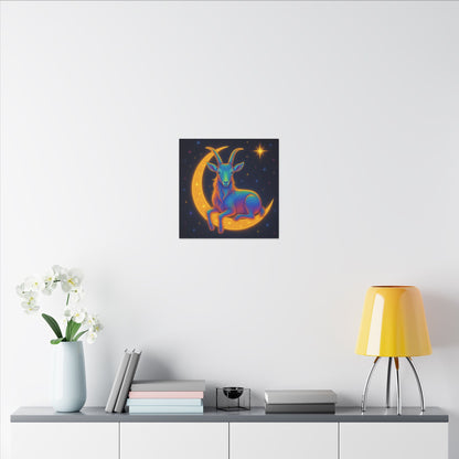 Rainbow Goat on the Moon – Capricorn Celestial Wall Art