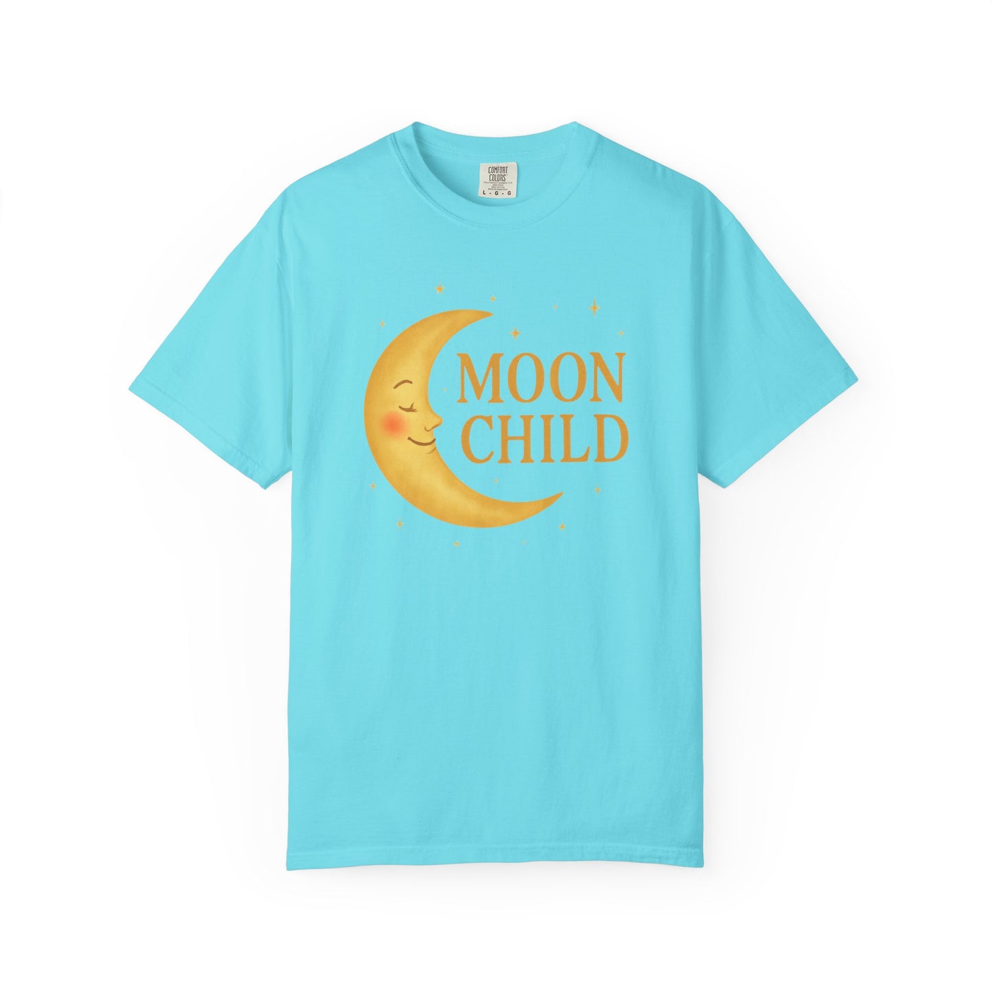 Moon Child Crescent Tee – Vibrant Golden Celestial Comfort Colors 1717 Shirt