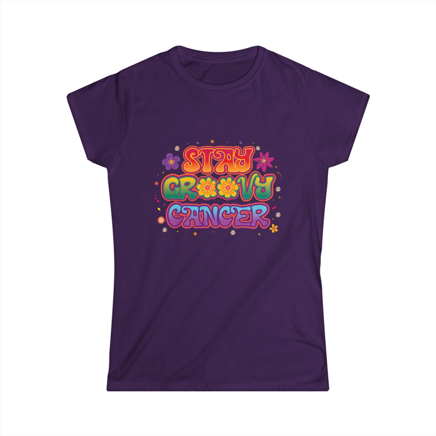 Stay Groovy Cancer Women’s Softstyle Tee – Empowering Retro Zodiac Shirt