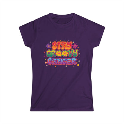 Stay Groovy Cancer Women’s Softstyle Tee – Empowering Retro Zodiac Shirt