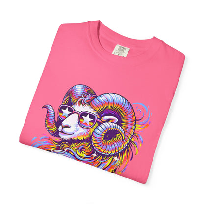 Psychedelic Aries Ram Tee – Retro Multicolor Zodiac Shirt