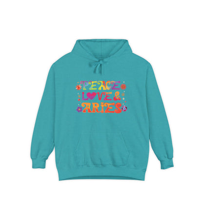 Peace Love & Aries Unisex Hoodie – Groovy Retro Comfort Colors Midweight Hoodie