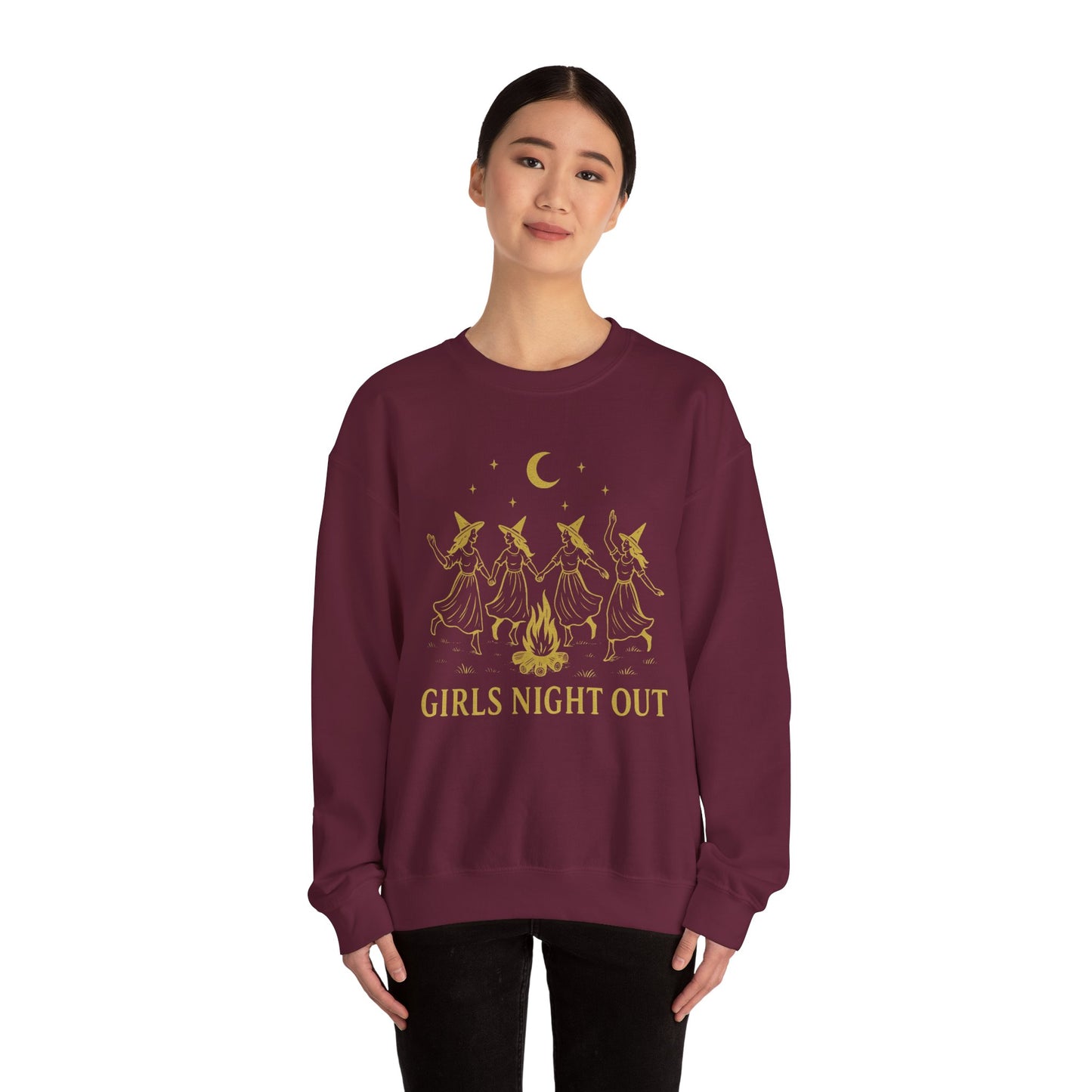 Girls Night Out Crewneck Sweatshirt – Dancing Witches Bonfire Graphic (Unisex)