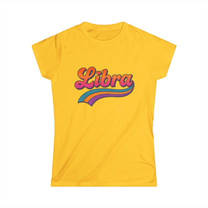 Libra Women’s Softstyle Tee – Empowering Retro Zodiac Colorful Shirt
