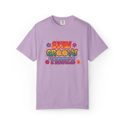 Stay Groovy Pisces - Retro Flower Power Zodiac Tee