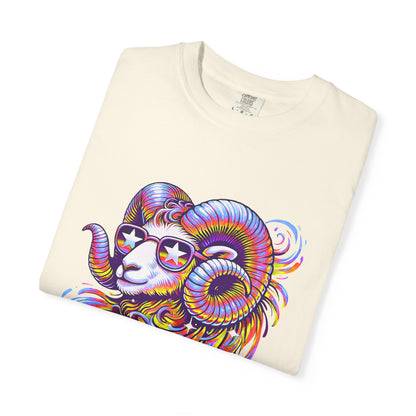 Psychedelic Aries Ram Tee – Retro Multicolor Zodiac Shirt