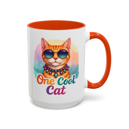 One Cool Cat – Groovy Fun Colorful Kitty Mug (Blue Accent, 11oz & 15oz)