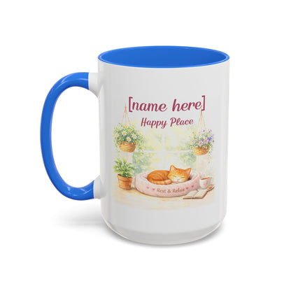 Personalized Name Cat Mug - Custom "Happy Place" Ceramic Mug for Cat Lovers
