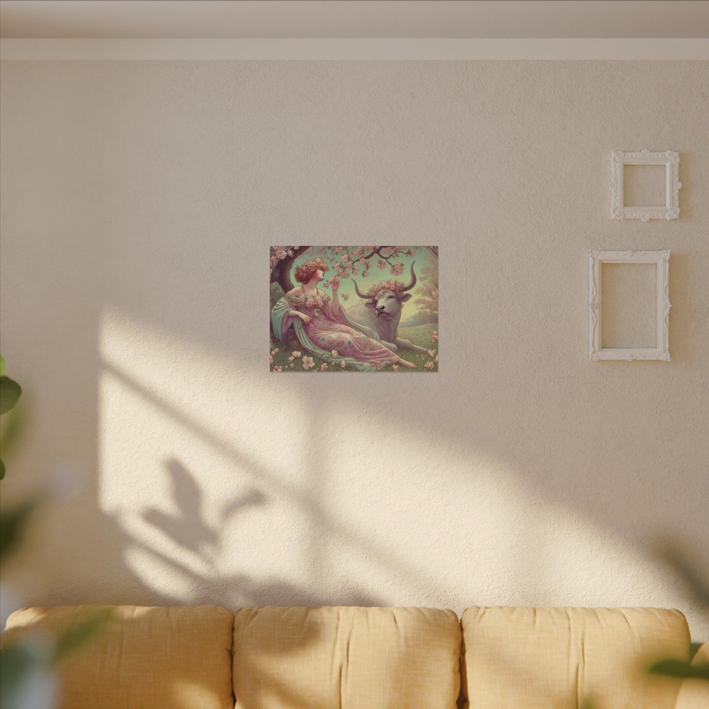 Secret Meadow: Bull and Bloom | Taurus Goddess Art Nouveau Zodiac Wall Art