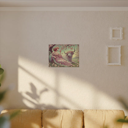 Secret Meadow: Bull and Bloom | Taurus Goddess Art Nouveau Zodiac Wall Art