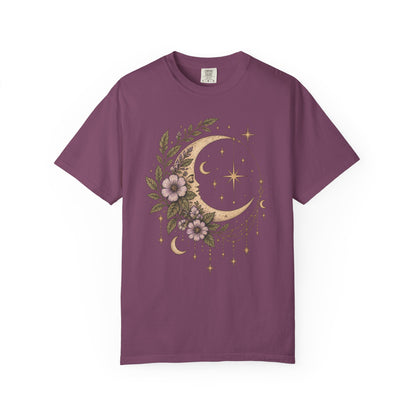Vintage Night Sky Floral Crescent Moon Unisex T-Shirt