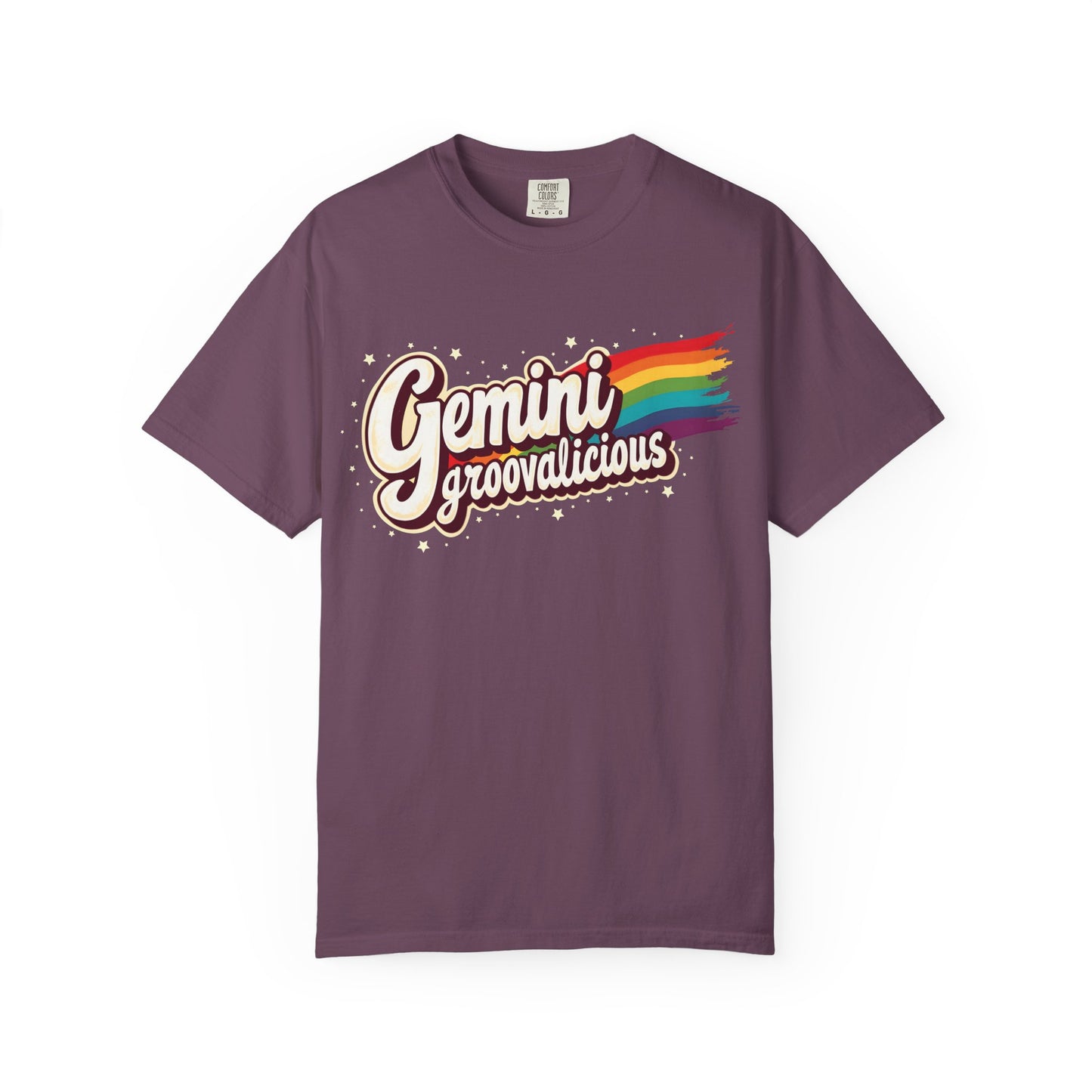 Gemini Groovalicious - Retro Rainbow Script Zodiac Tee
