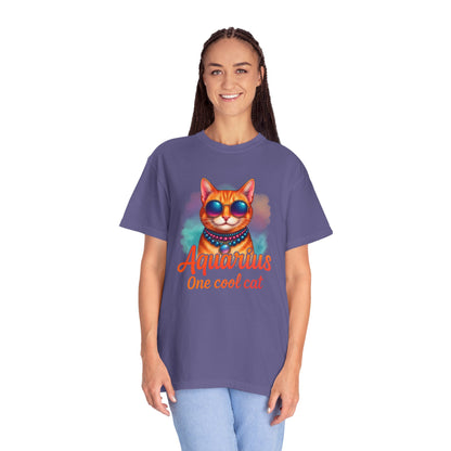 Aquarius One Cool Cat – Funky Retro Zodiac Tee - Enchanted Sky