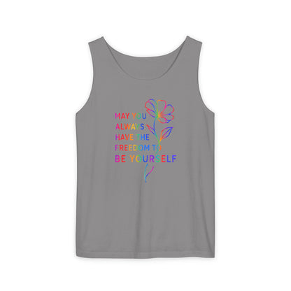 Be Yourself Affirmation Tank Top, May You Always Have the Freedom to Be Yourself Shirt, Self Love Graphic Tank, Inspirational Gift for Her, Rainbow Flower Tank