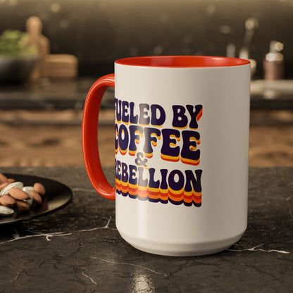 Fueled by Coffee & Rebellion – Funny Retro Mug (Color Accent, 11oz & 15oz)