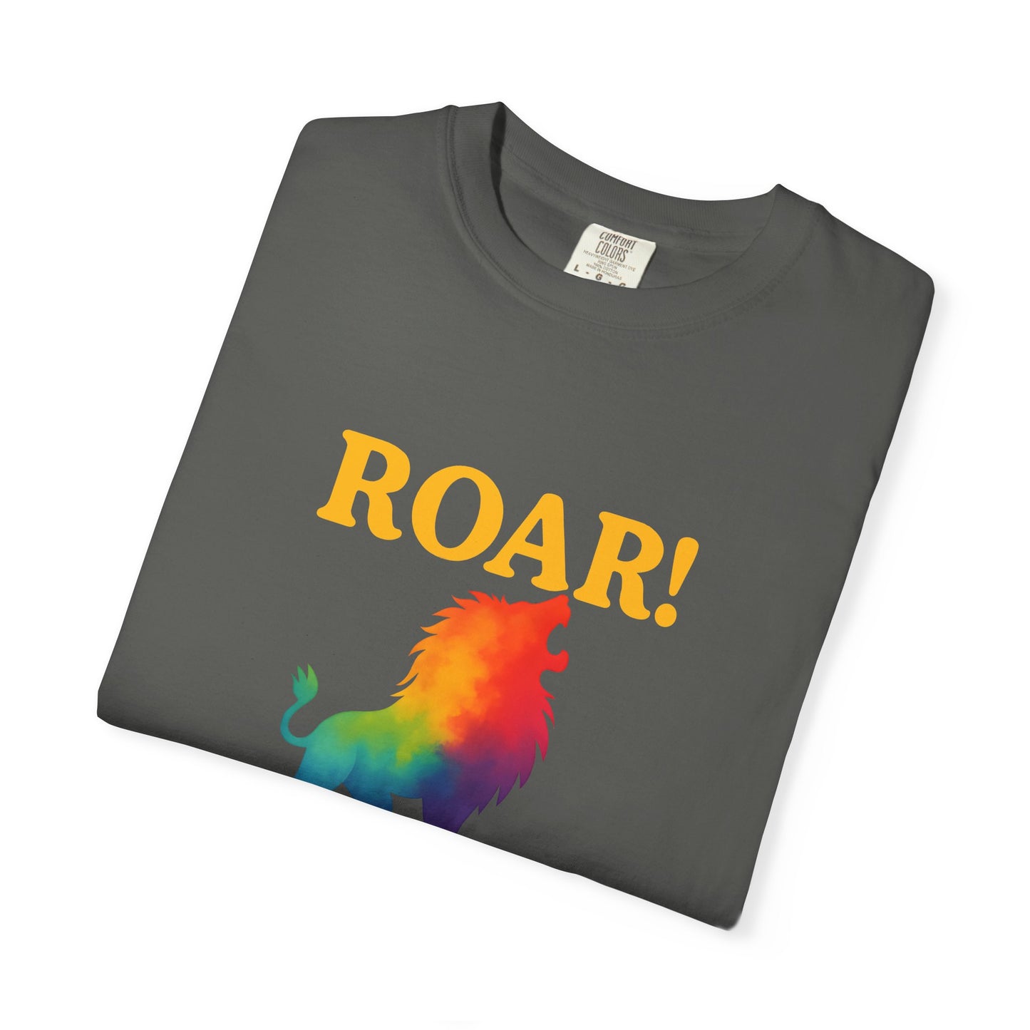 ROAR! – Retro Rainbow Lion Tee for Cosmic Confidence