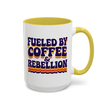 Fueled by Coffee & Rebellion – Funny Retro Mug (Color Accent, 11oz & 15oz)