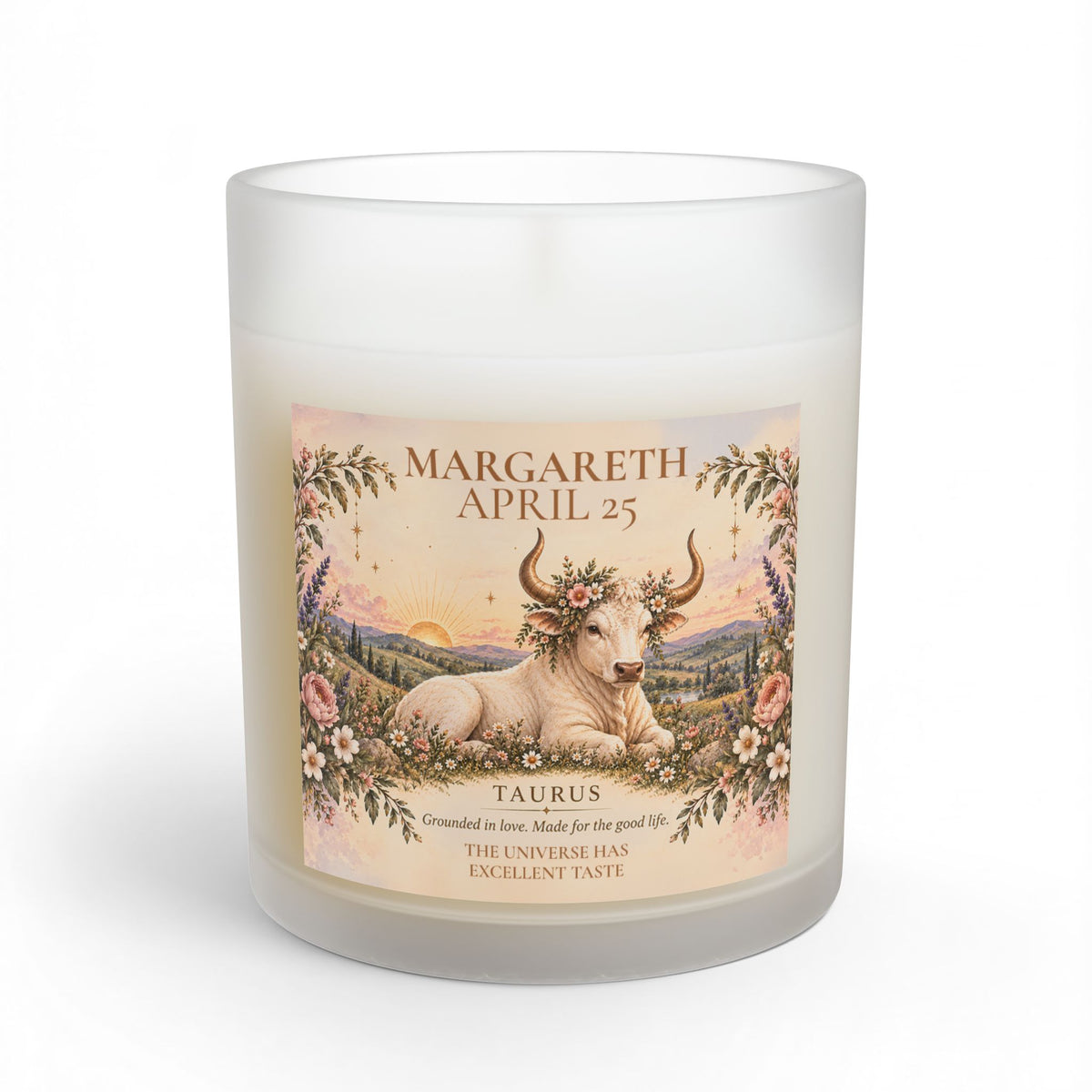 Personalized Taurus Birthday Candle with Name and Birthdate