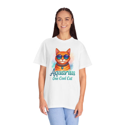 Aquarius One Cool Cat – Zodiac Kitty Vibes Tee