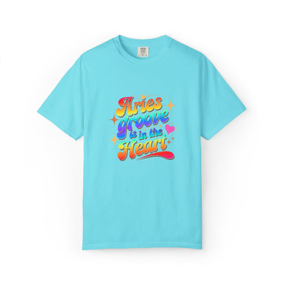 Aries Groove Is in the Heart – Rainbow Retro Zodiac Tee