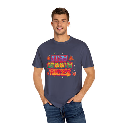 Stay Groovy Aries Tee – Colorful Retro Zodiac Shirt, 70s Flower Power Style