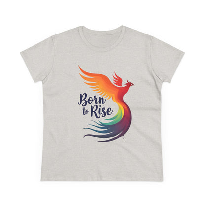 Born to Rise Women’s Crewneck Tee – Empowering Phoenix Colorful Shirt