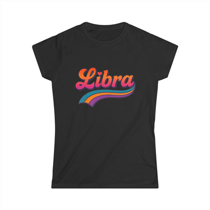 Libra Women’s Softstyle Tee – Empowering Retro Zodiac Colorful Shirt