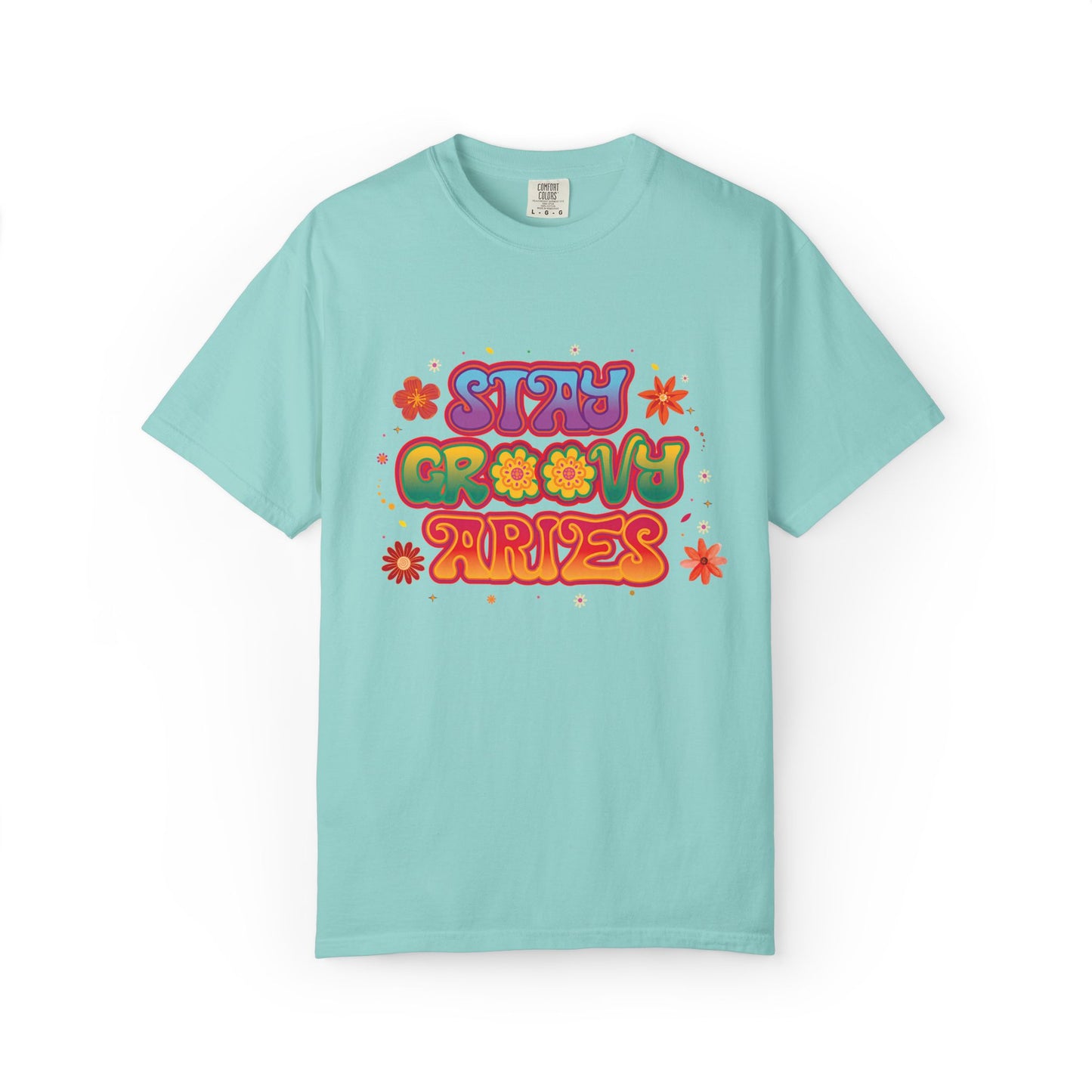 Stay Groovy Aries Tee – Colorful Retro Zodiac Shirt, 70s Flower Power Style