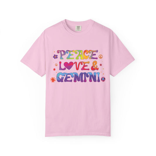 Peace Love & Gemini – Retro Groovy Zodiac Tee