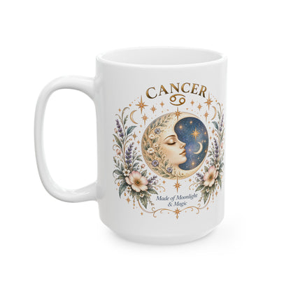 Cancer Zodiac Mug 11oz and 15oz | Celestial Moon Floral Coffee Cup