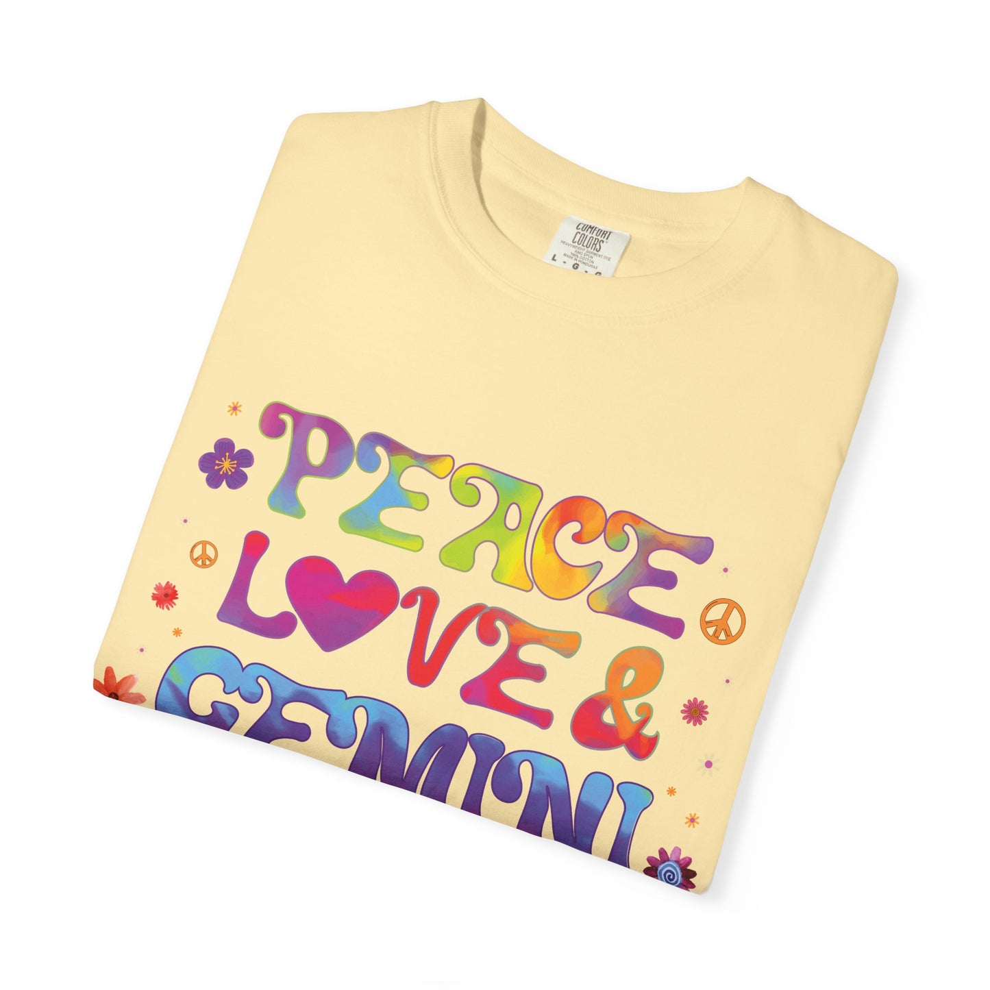 Peace Love & Gemini – Retro Groovy Zodiac Tee