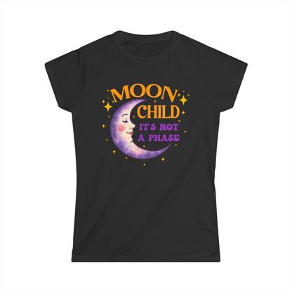 Moon Child Women’s Softstyle Tee – Empowering Celestial Colorful Shirt