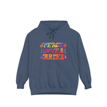 Peace Love & Aries Unisex Hoodie – Groovy Retro Comfort Colors Midweight Hoodie