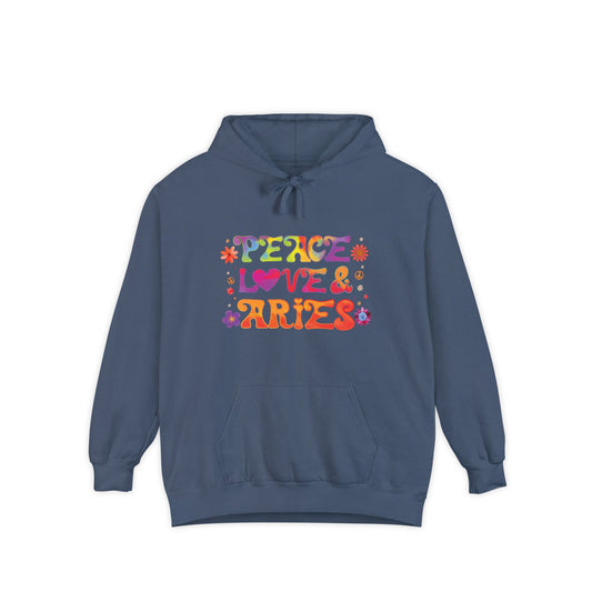 Peace Love & Aries Unisex Hoodie – Groovy Retro Comfort Colors Midweight Hoodie