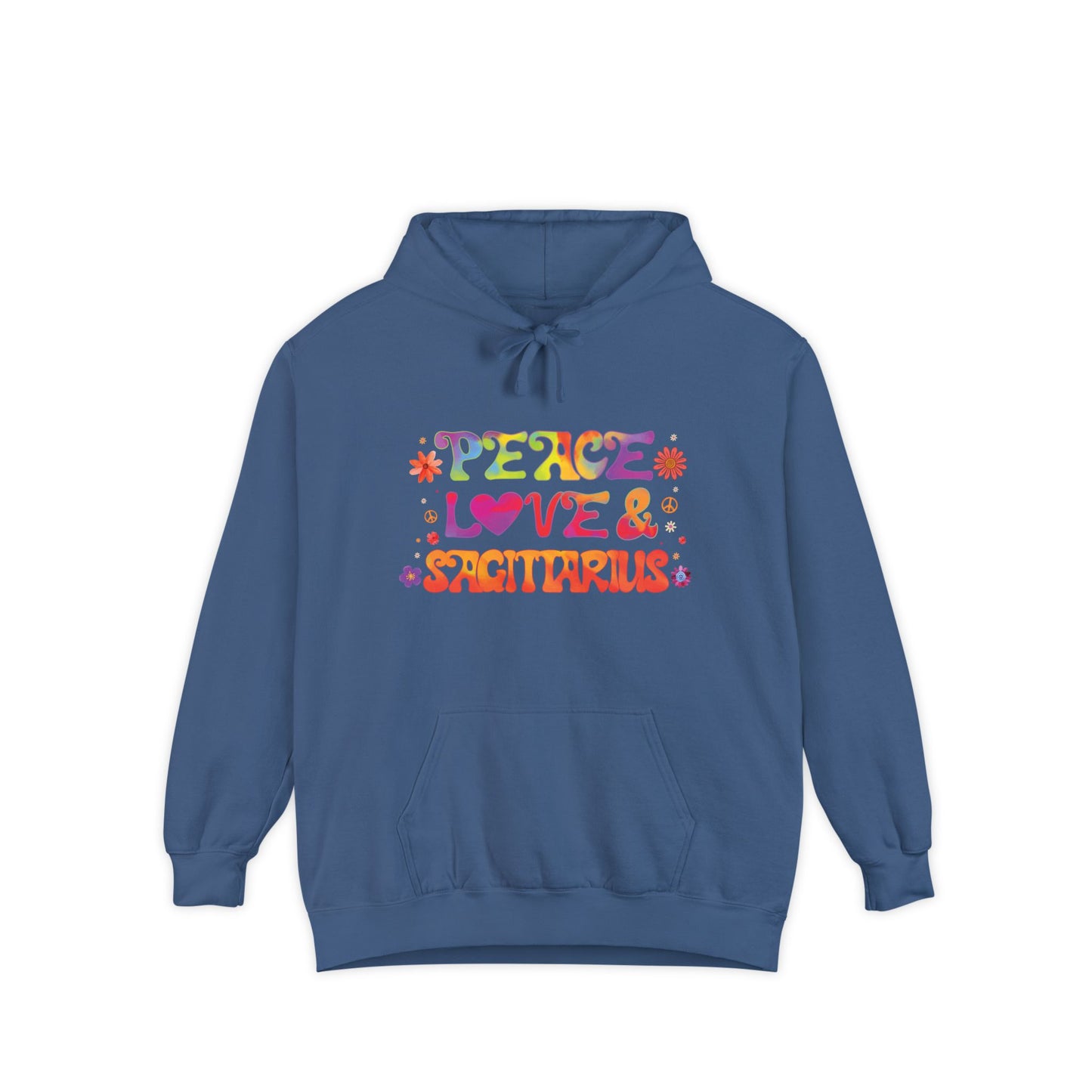 Peace Love & Sagittarius Unisex Hoodie – Groovy Retro Comfort Colors Midweight Hoodie