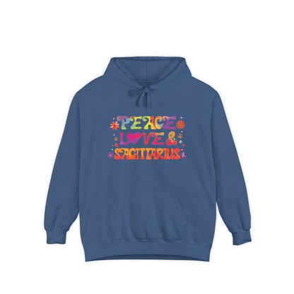 Peace Love & Sagittarius Unisex Hoodie – Groovy Retro Comfort Colors Midweight Hoodie