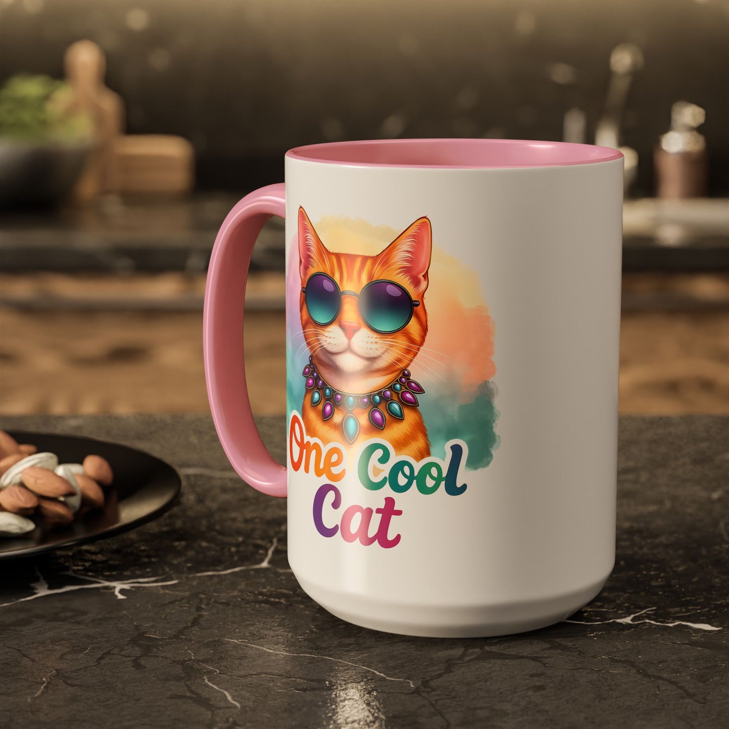 One Cool Cat – Groovy Fun Colorful Kitty Mug (Blue Accent, 11oz & 15oz)