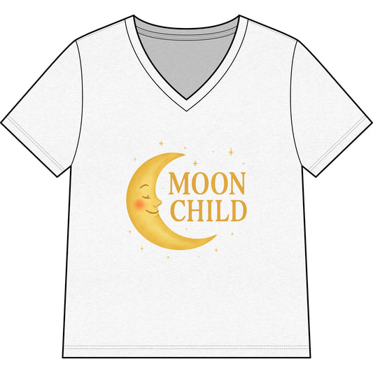 Moon Child Women’s V-Neck Tee – Empowering Celestial Colorful Shirt