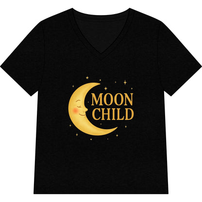 Moon Child Women’s V-Neck Tee – Empowering Celestial Colorful Shirt