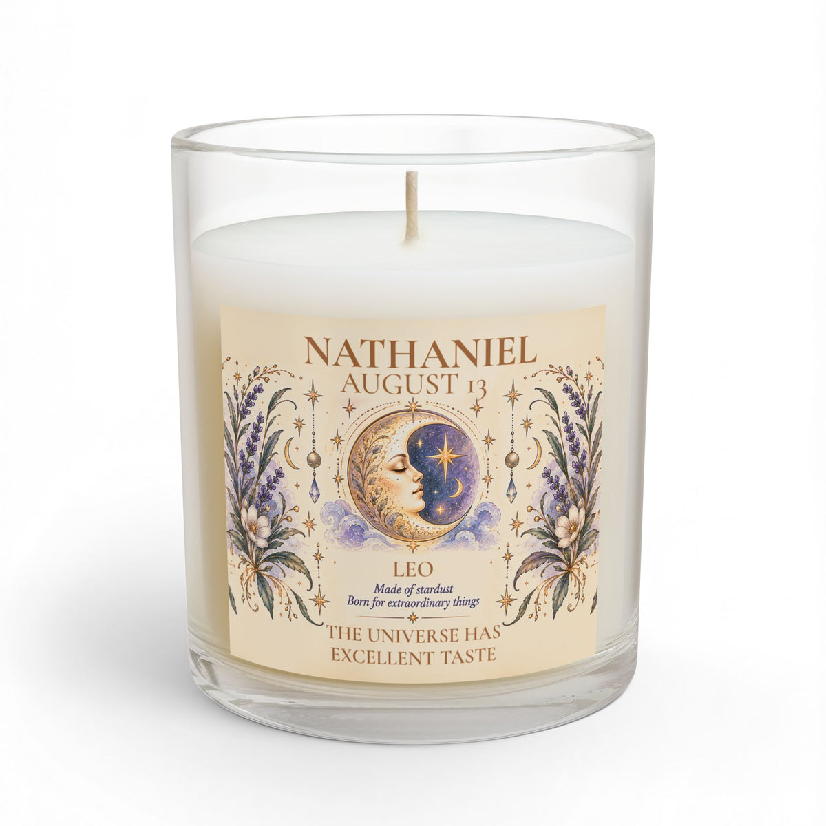Personalized Zodiac Candle with Name Birthdate and Zodiac Sign