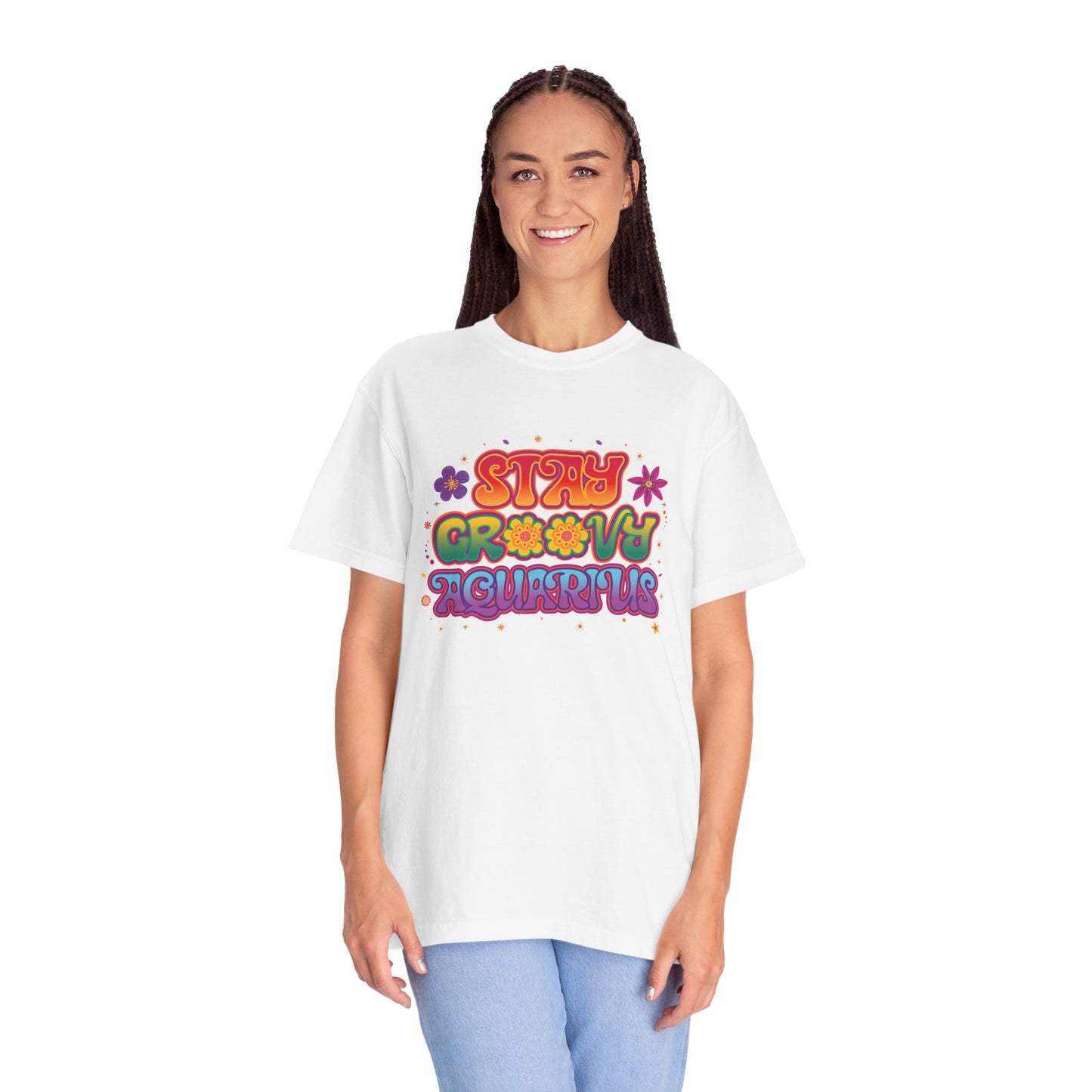Stay Groovy Aquarius – Retro Flower Power Tee