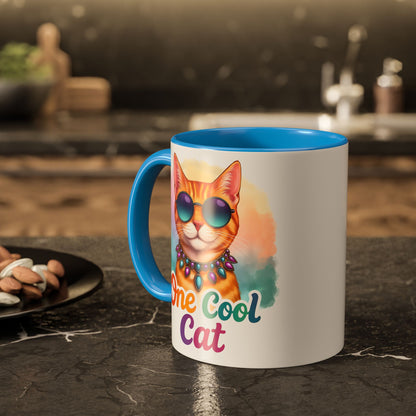 One Cool Cat – Groovy Fun Colorful Kitty Mug (Blue Accent, 11oz & 15oz)