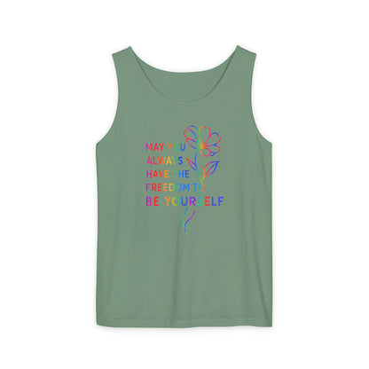 Be Yourself Affirmation Tank Top, May You Always Have the Freedom to Be Yourself Shirt, Self Love Graphic Tank, Inspirational Gift for Her, Rainbow Flower Tank