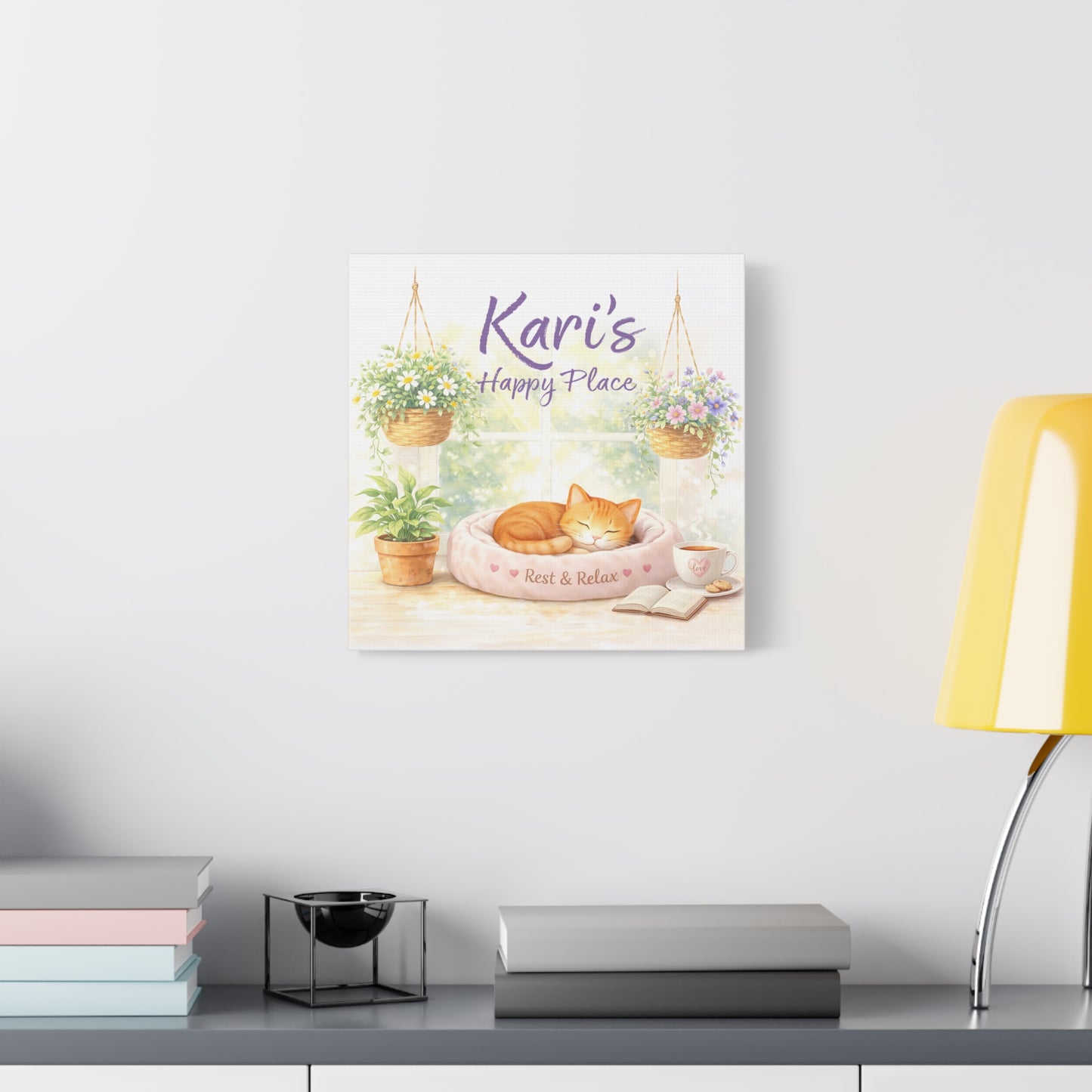 Personalized Cat Canvas Print - "Kari's Happy Place" Cozy Pet Wall Art