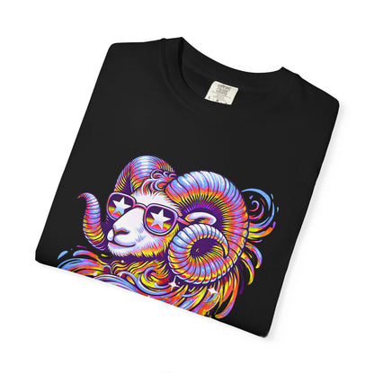 Psychedelic Aries Ram Tee – Retro Multicolor Zodiac Shirt