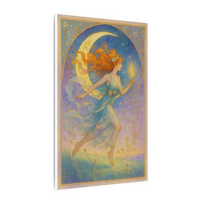 Flame Keeper Running Free – Moonlit Goddess Art Nouveau Canvas Wall Art