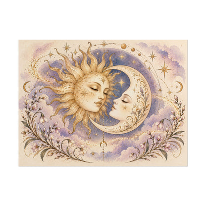 Sun & Moon Celestial Art Poster — Mystical Boho Wall Decor (Rolled Poster)